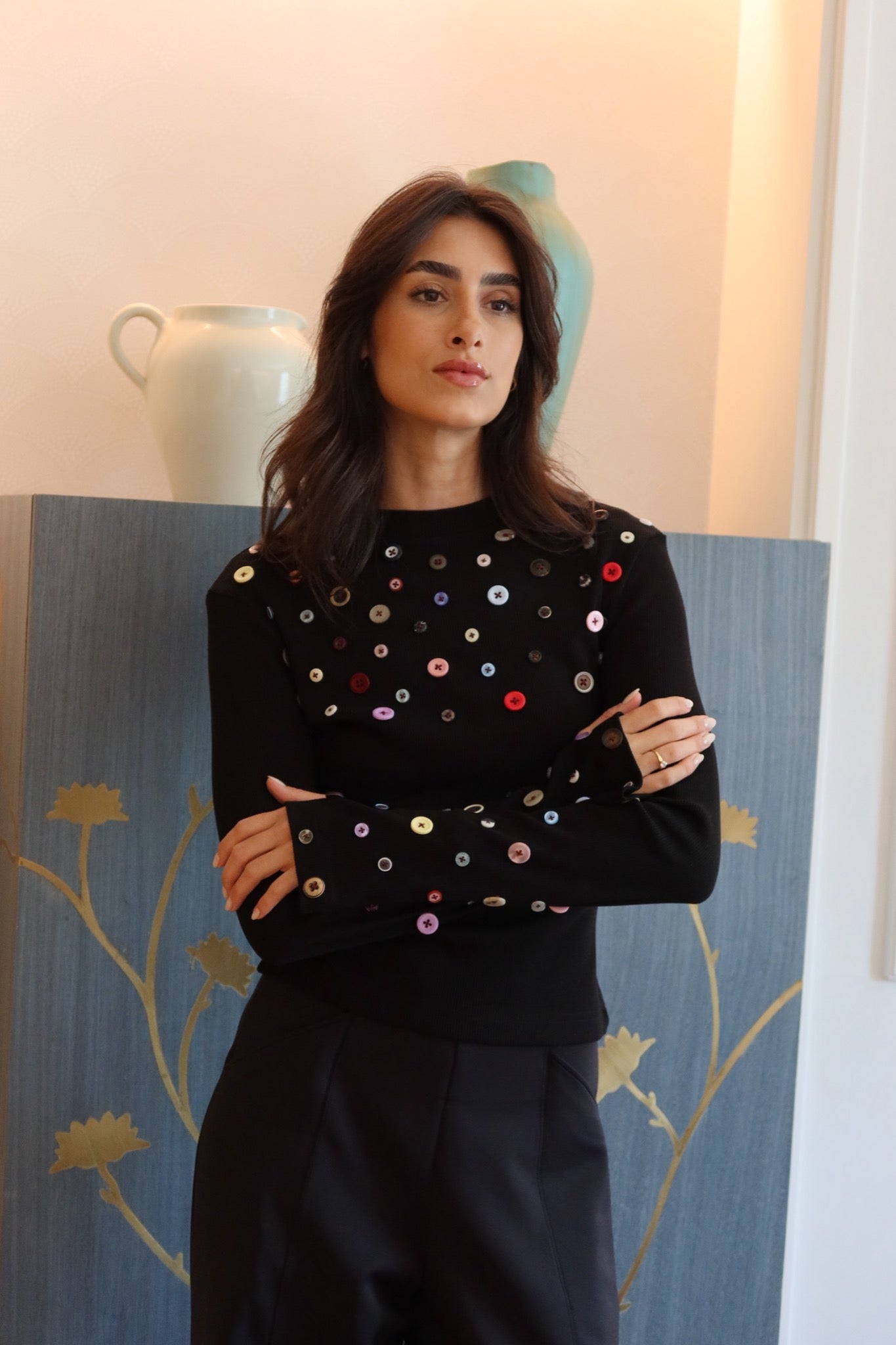 Button Embellished long sleeve top
