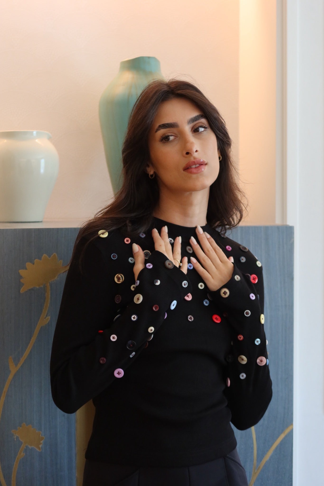 Button Embellished long sleeve top
