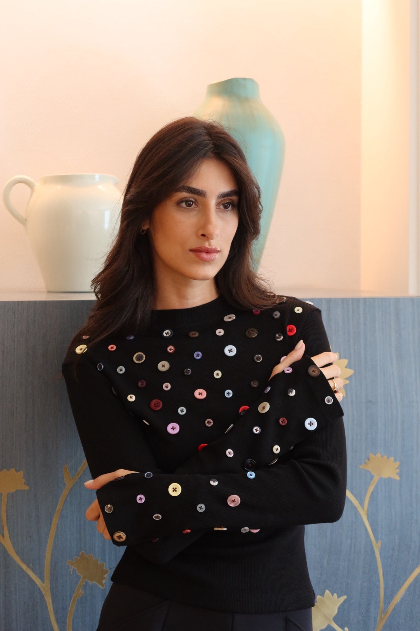 Button Embellished long sleeve top