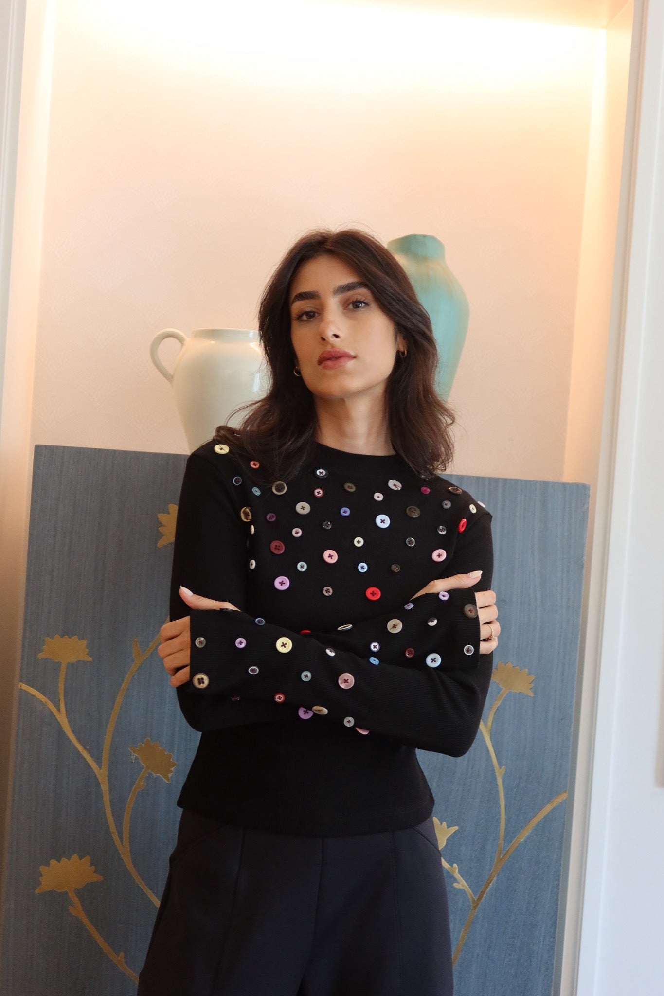 Button Embellished long sleeve top