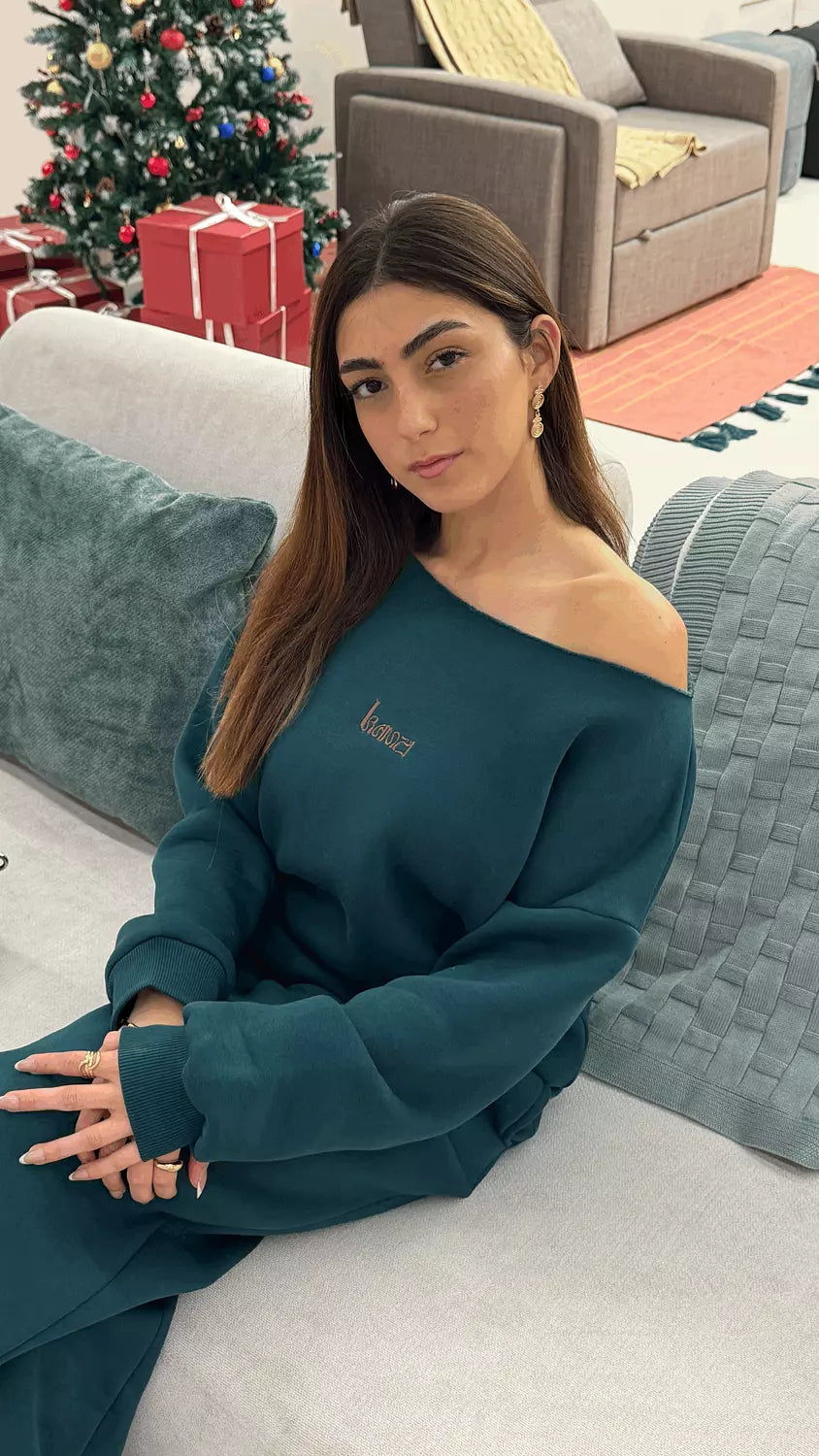 forest green no neckline sweater
