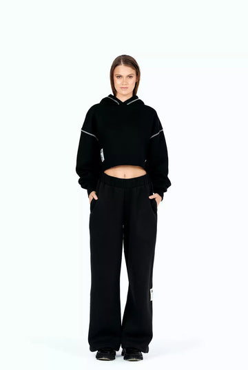 black stitched cropped hoodie