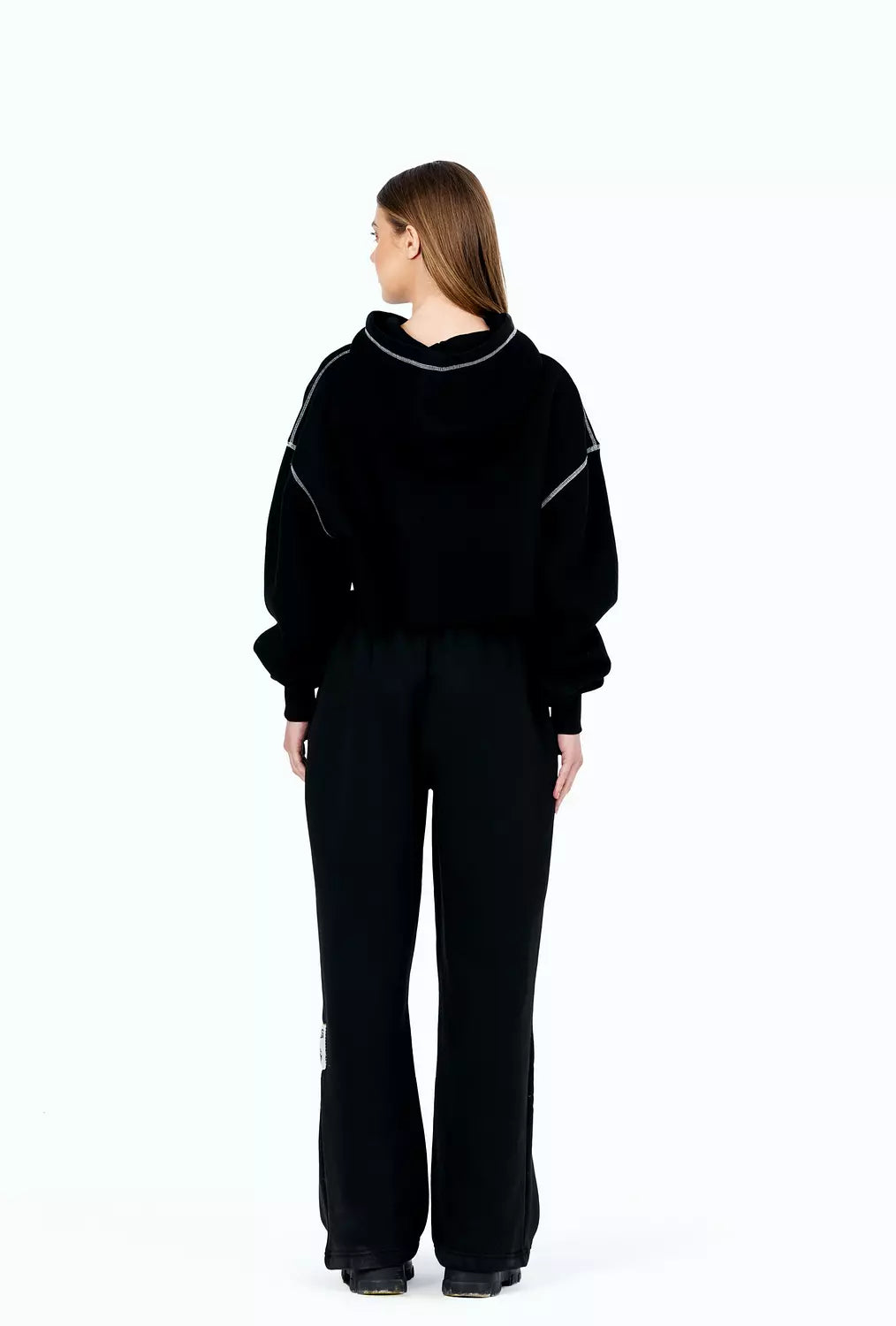 black stitched cropped hoodie