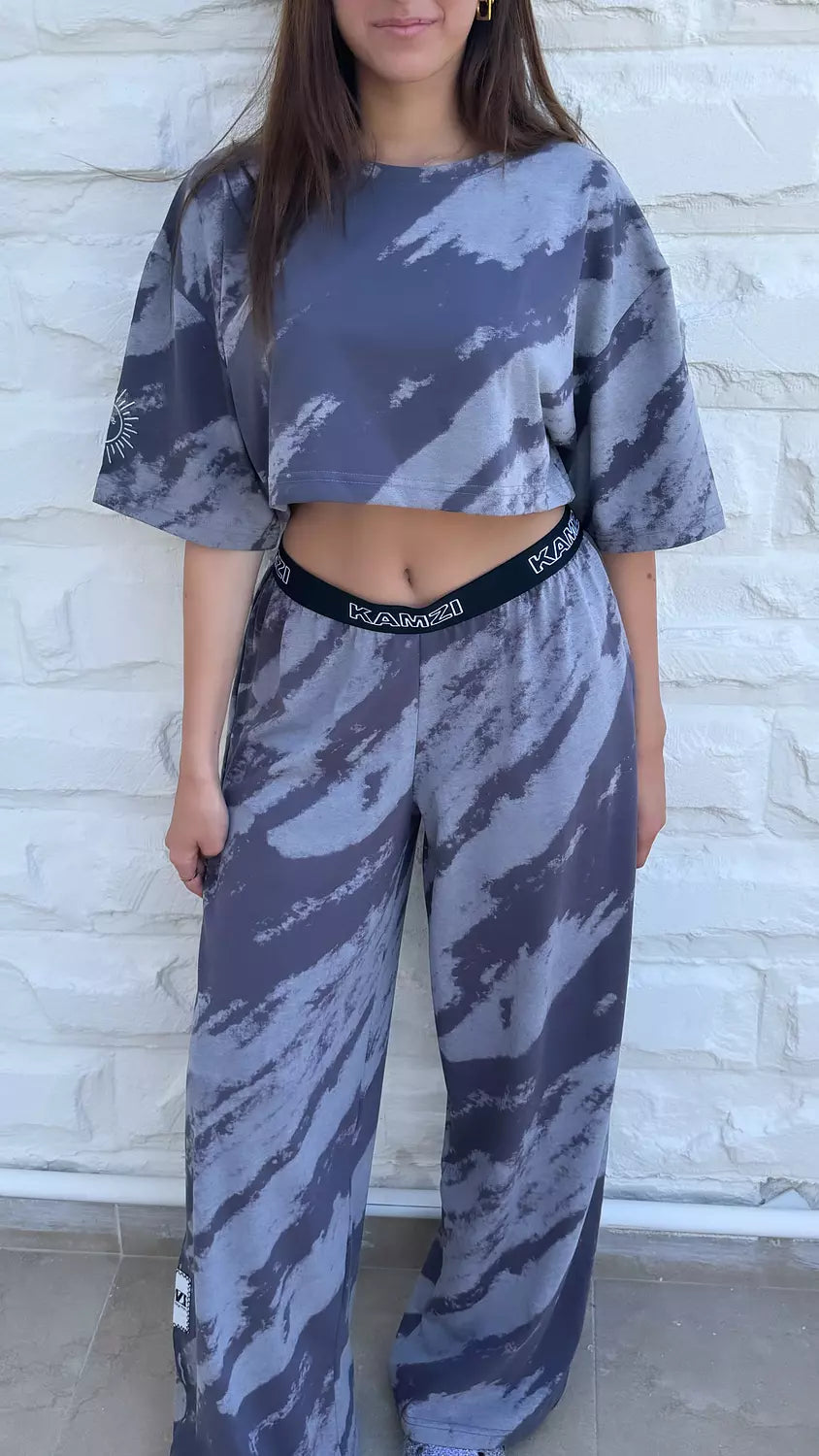 Grey Abstract Cropped T-Shirt
