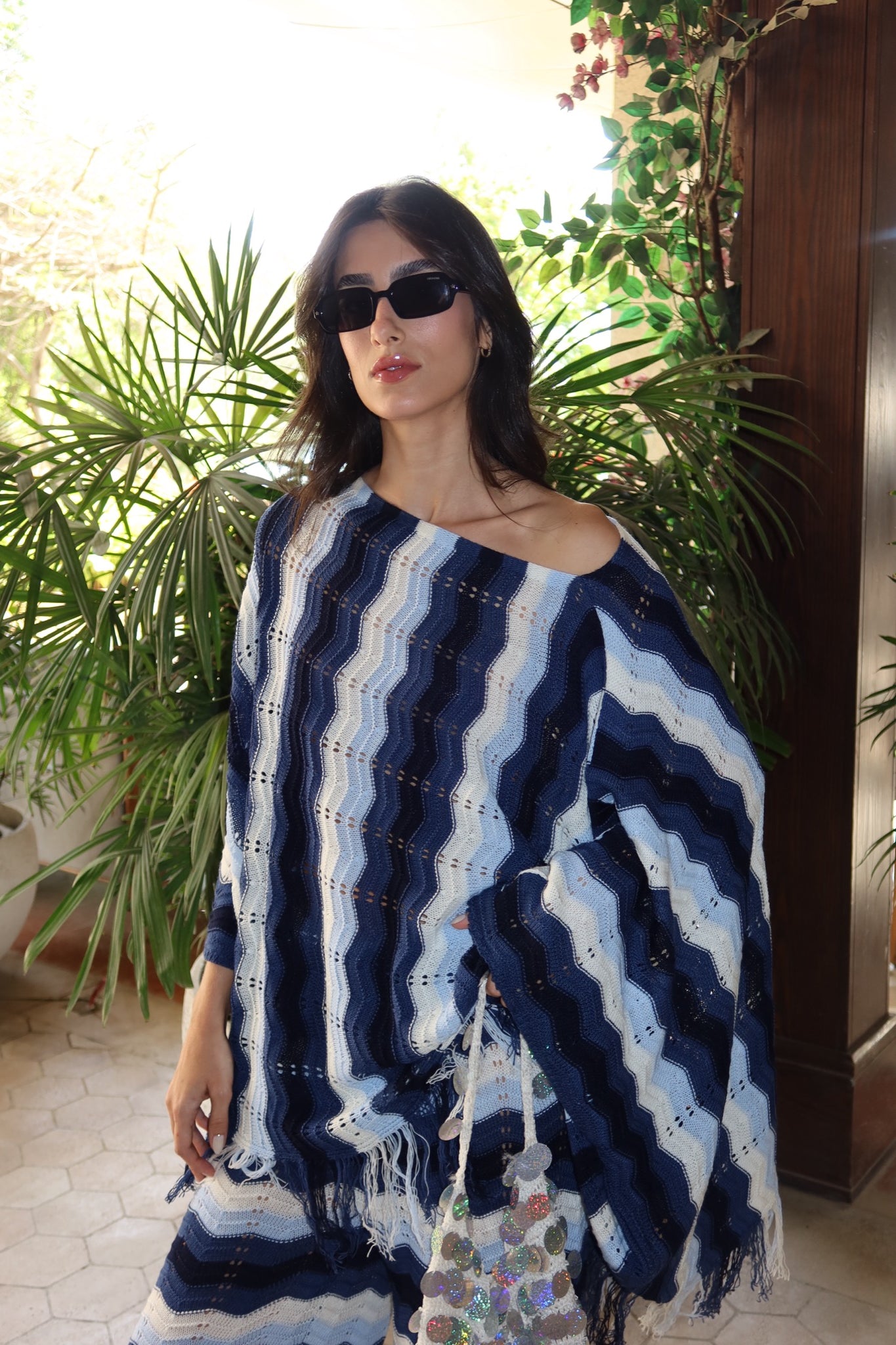 Wiggly Waves cape in navy