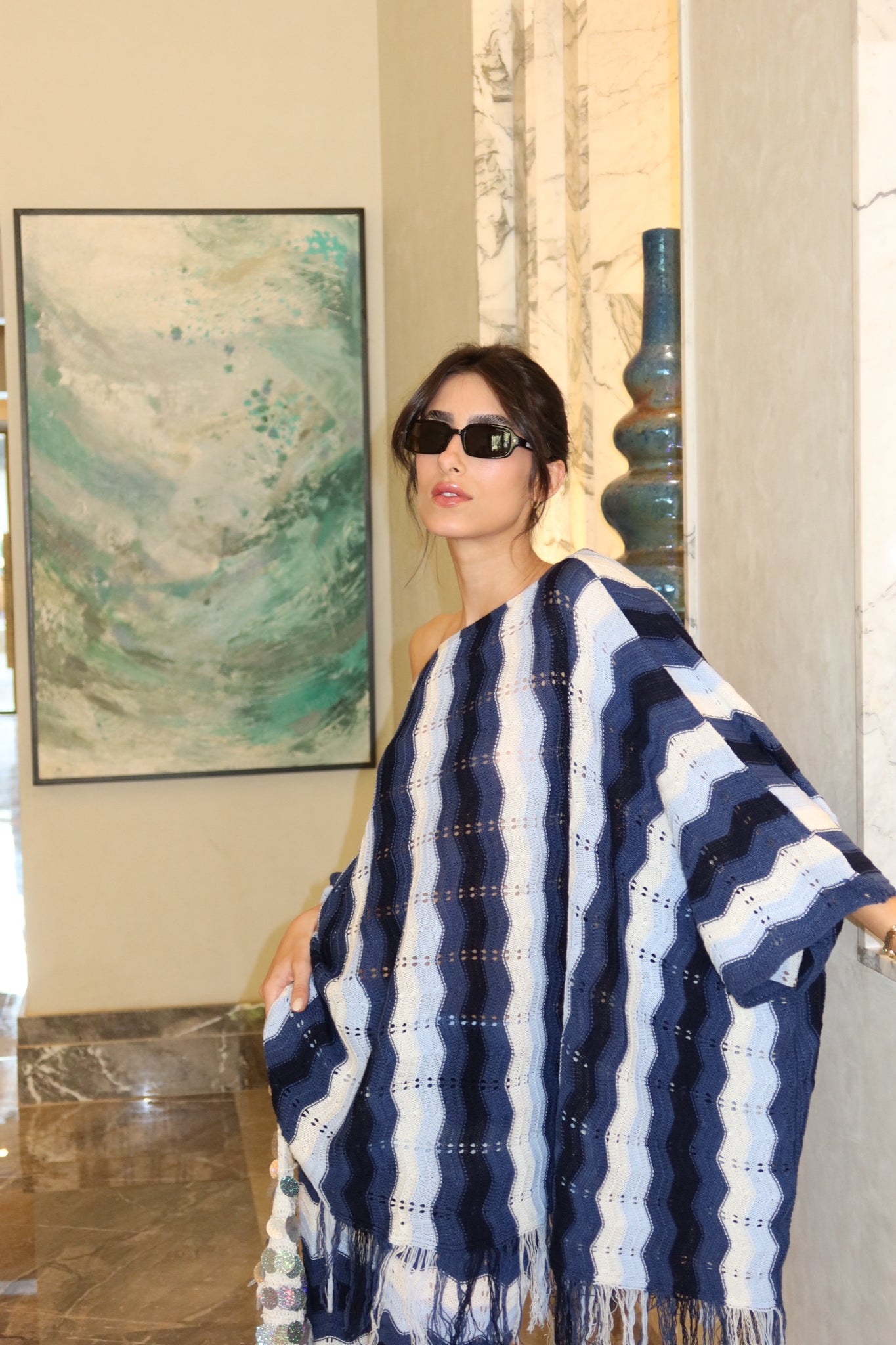 Wiggly Waves cape in navy