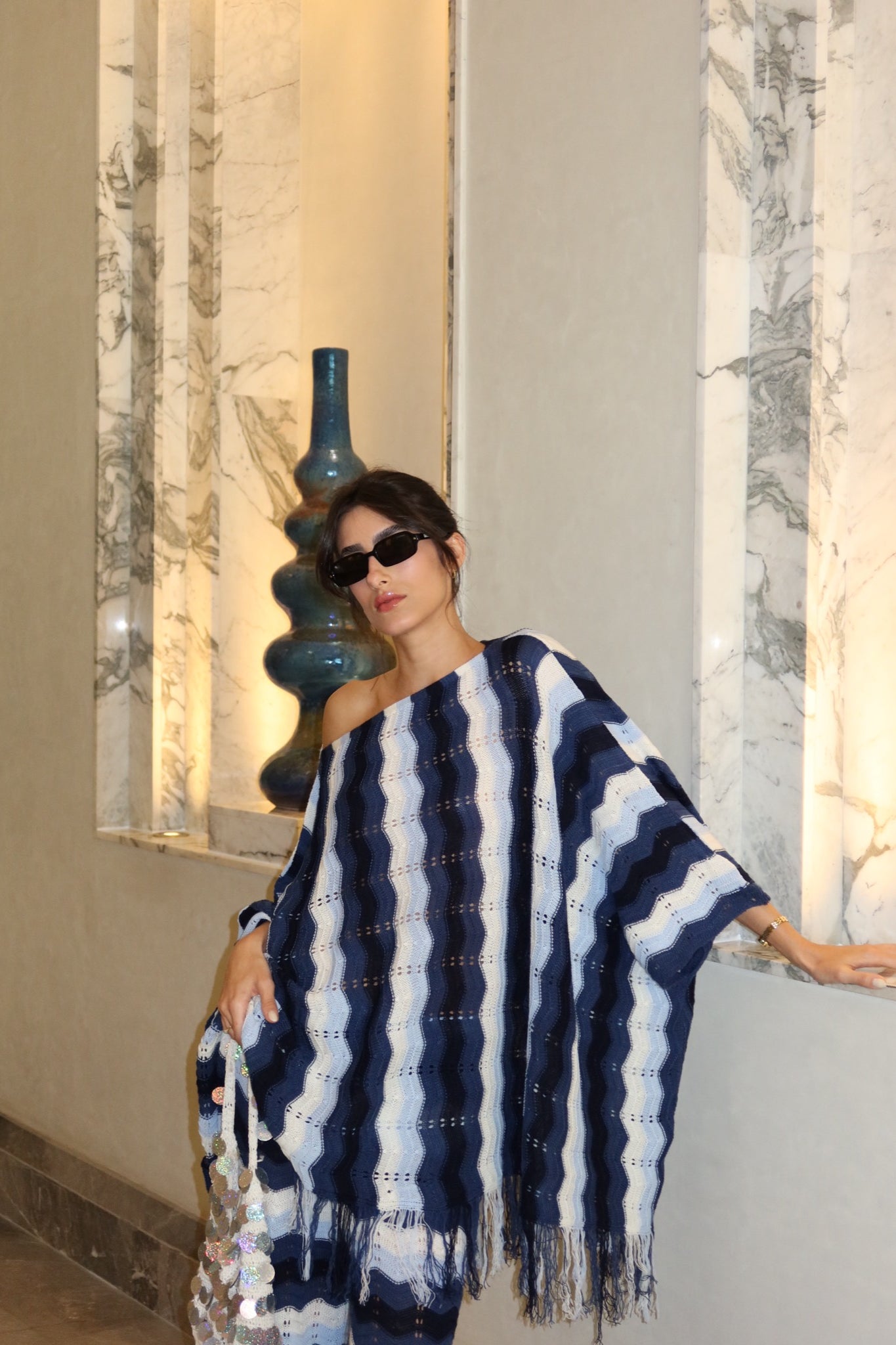 Wiggly Waves cape in navy