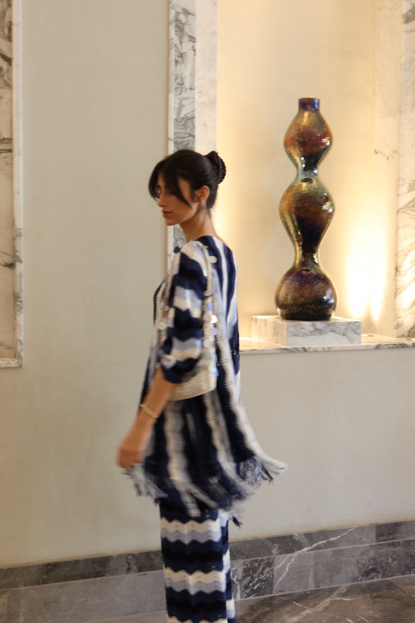 Wiggly Waves cape in navy