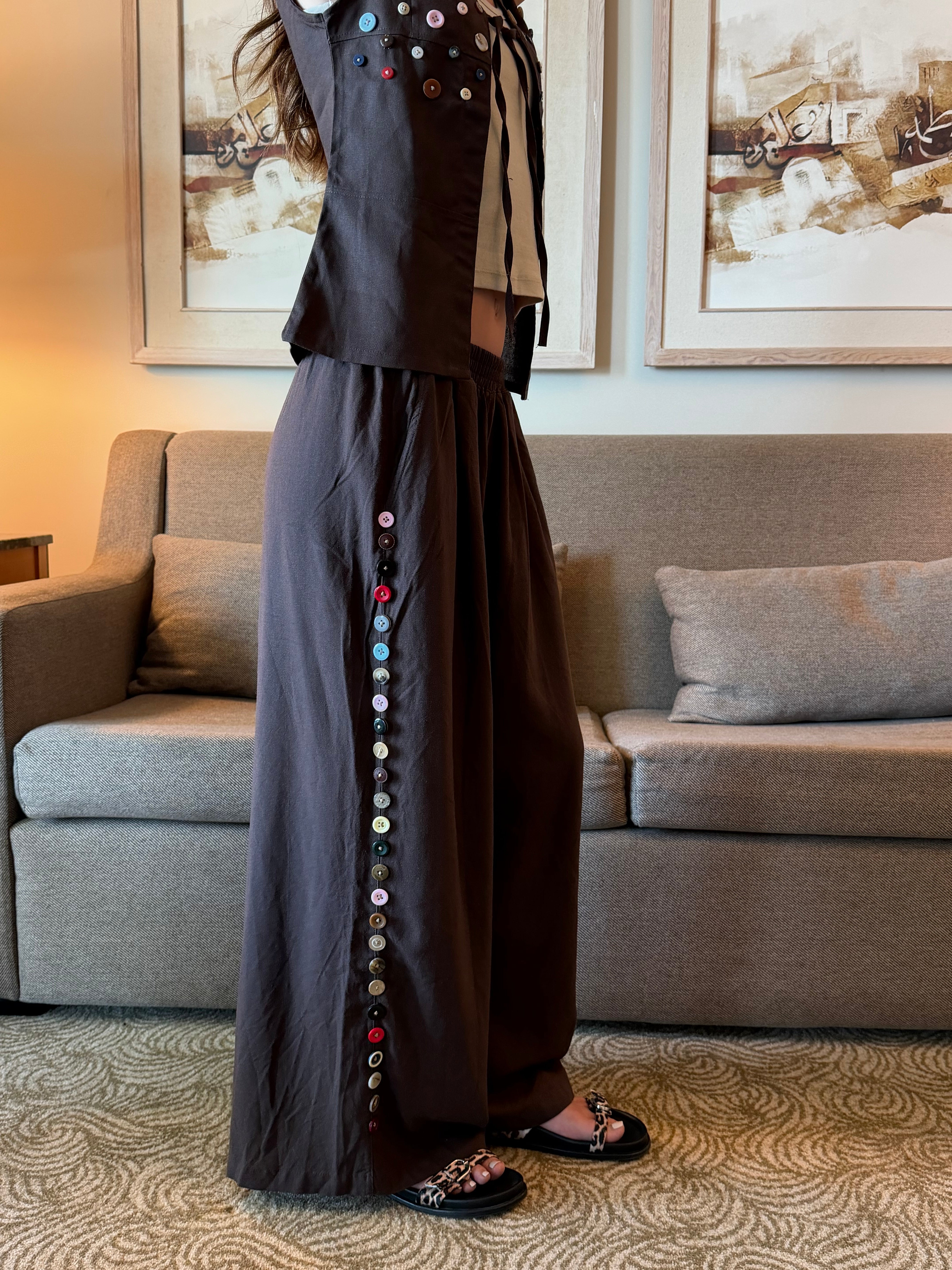 Button Extension In Pants And Vest Set