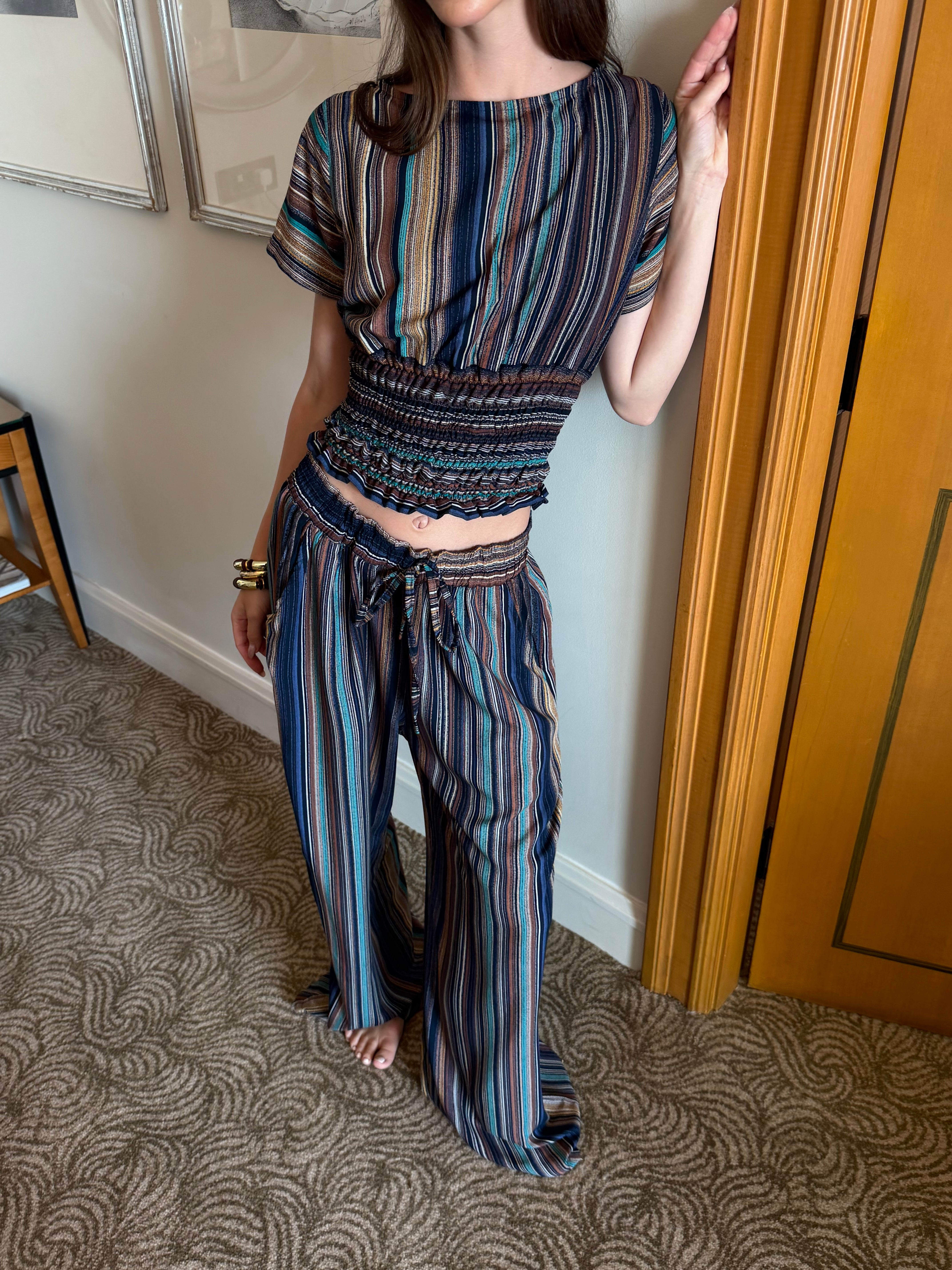 On The Go Striped Pants in brown