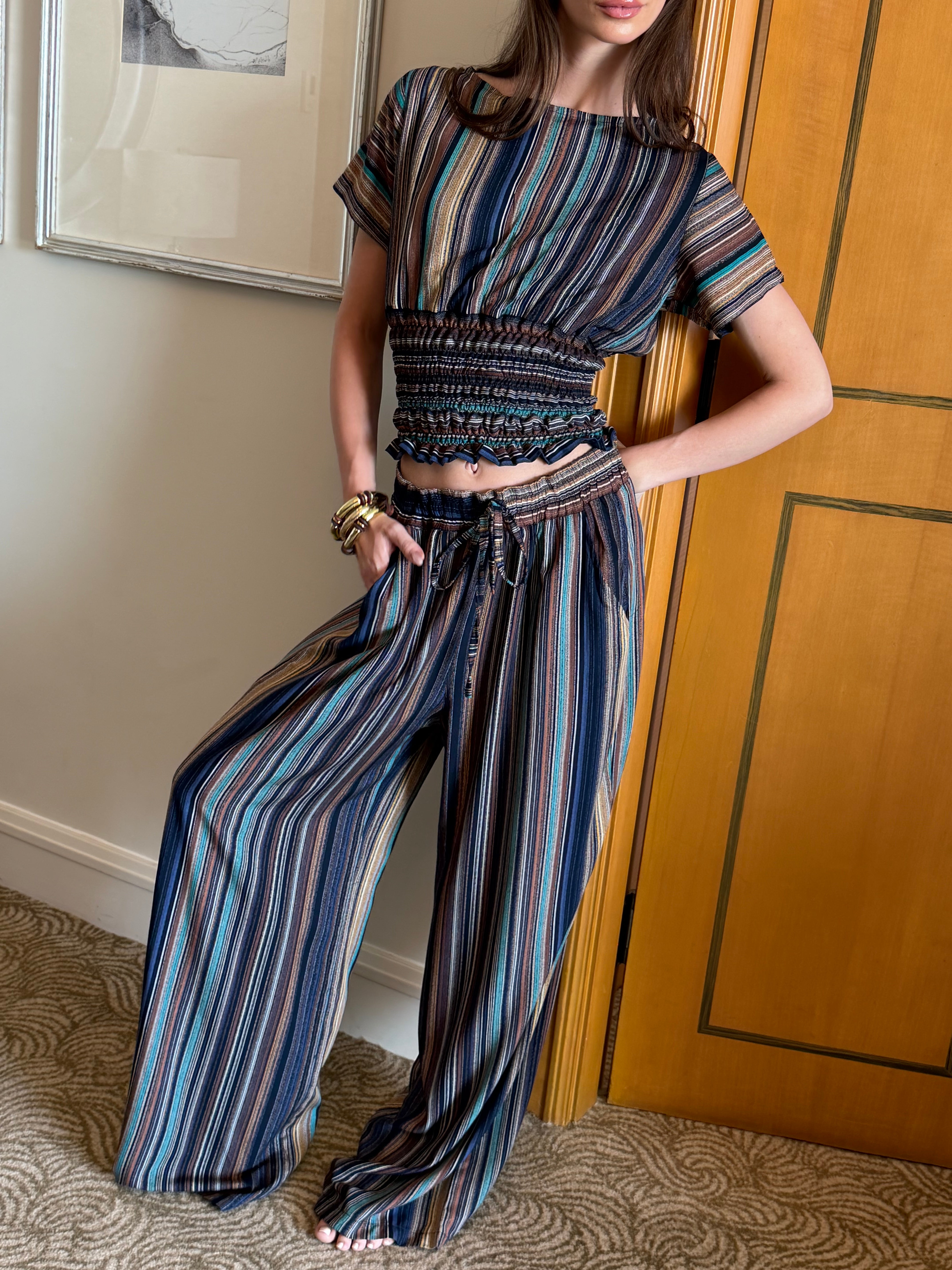 On The Go Striped Pants in brown