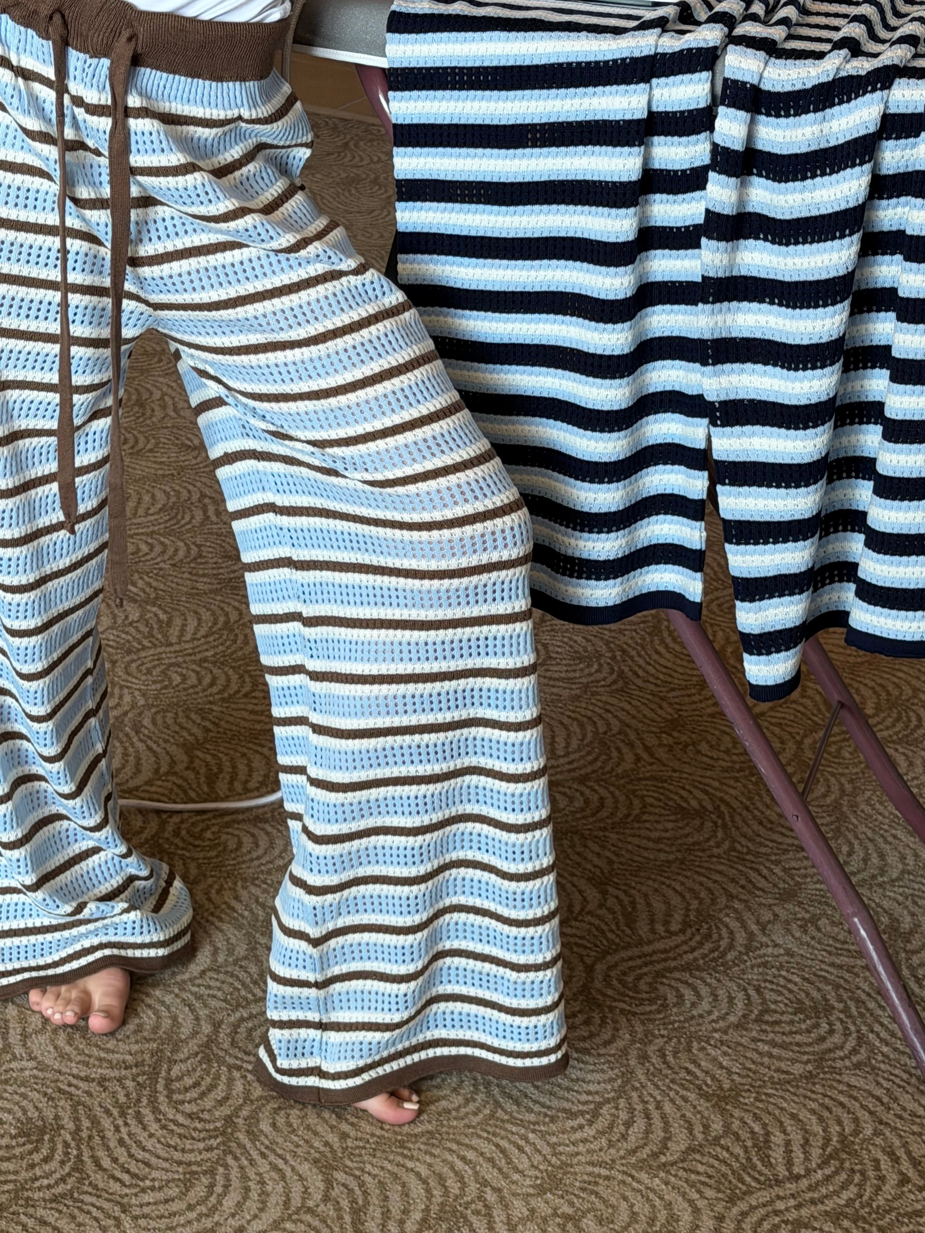 Strips knit pants In Baby Blue
