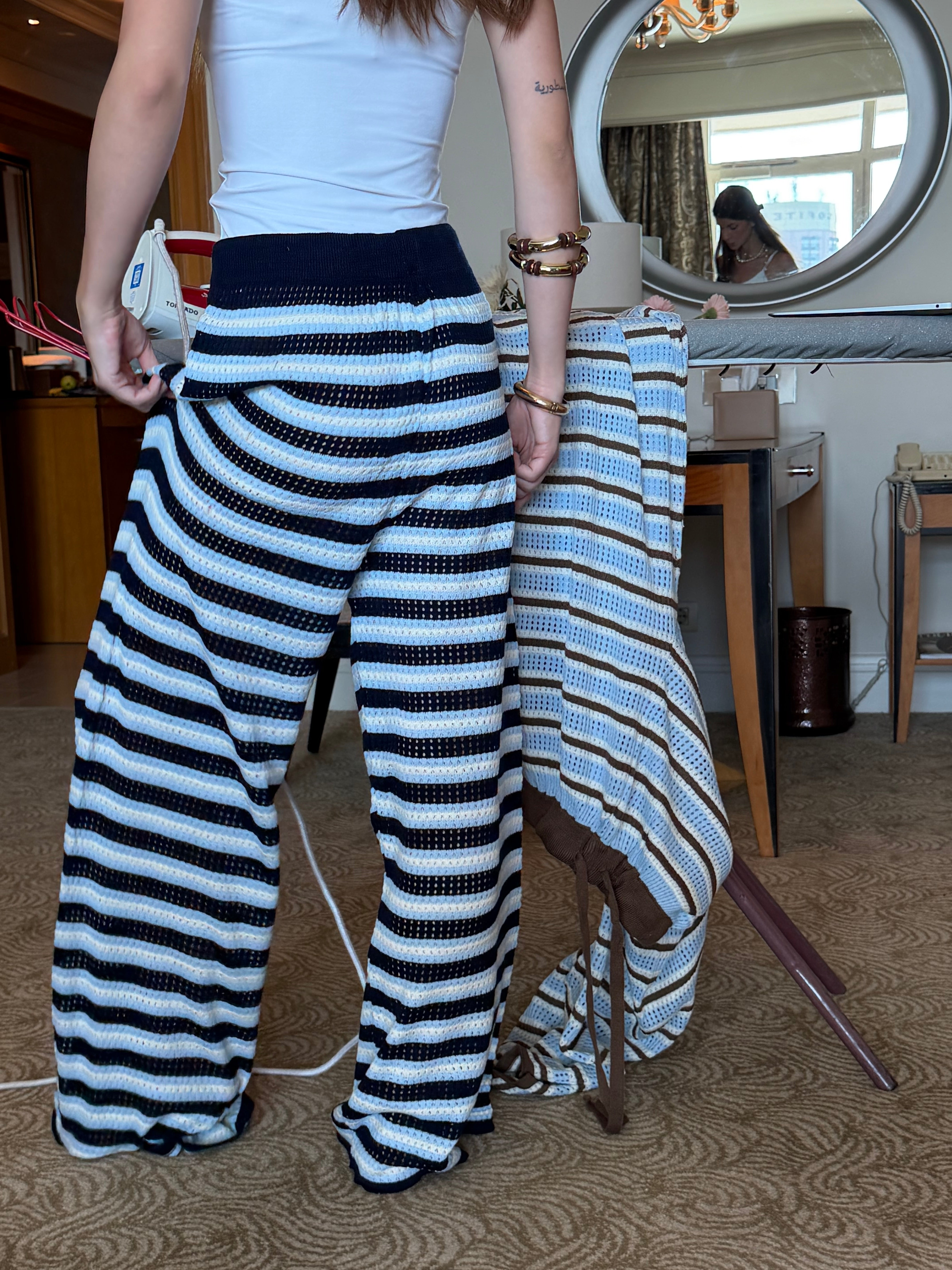 Strips knit pants In navy