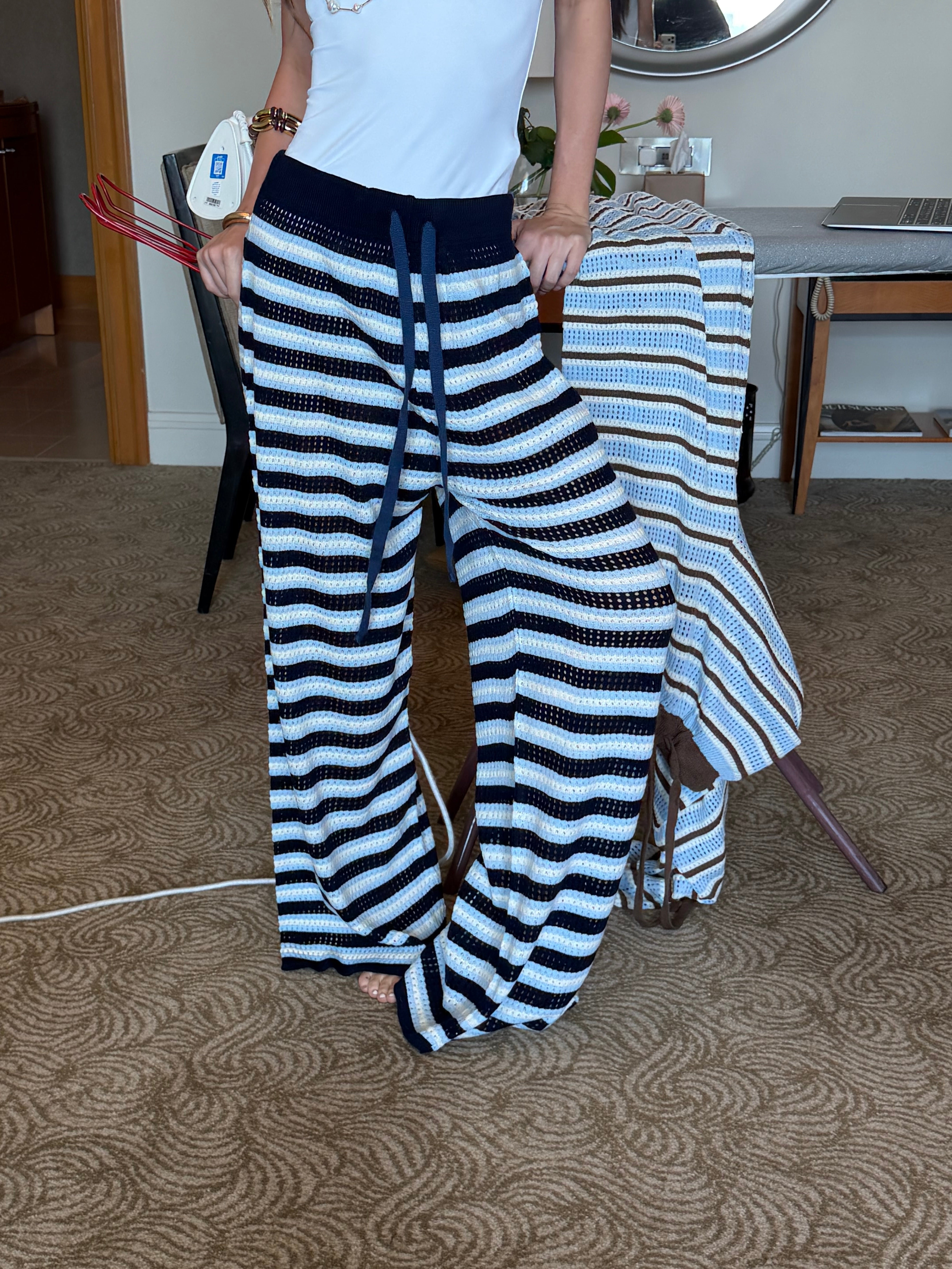 Strips knit pants In navy