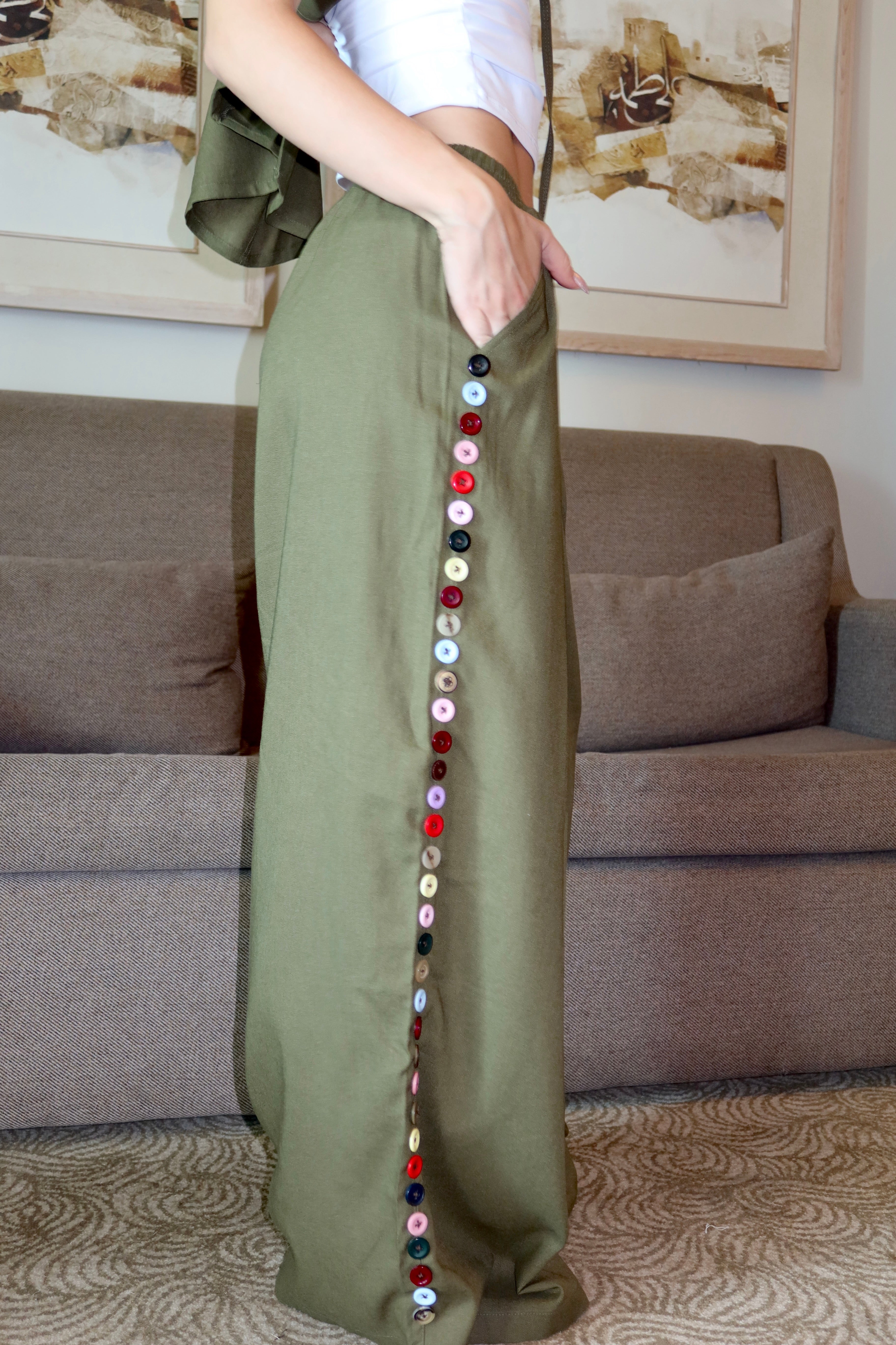 Button Extension In Pants And Vest Set