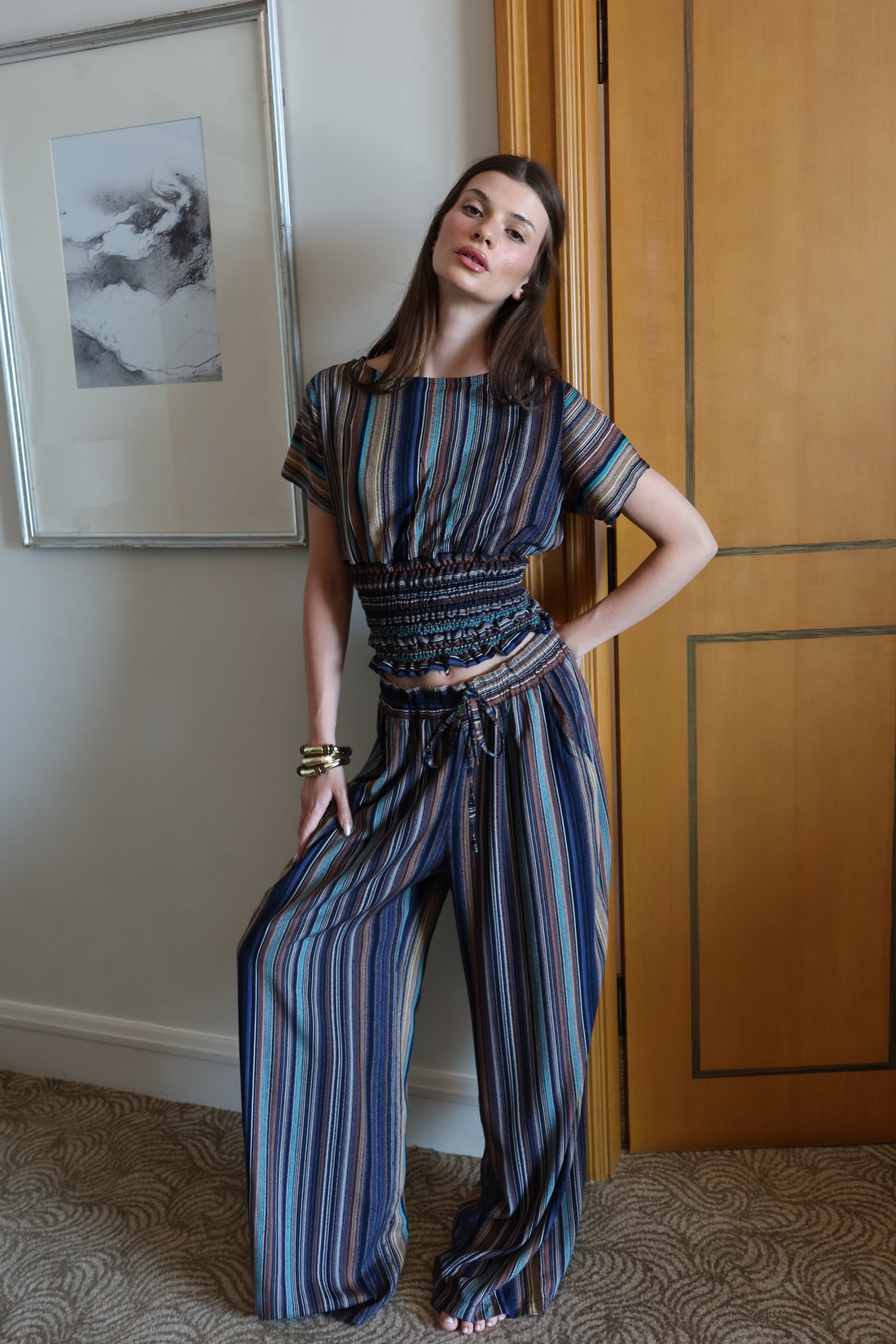 On The Go Striped Top In Brown