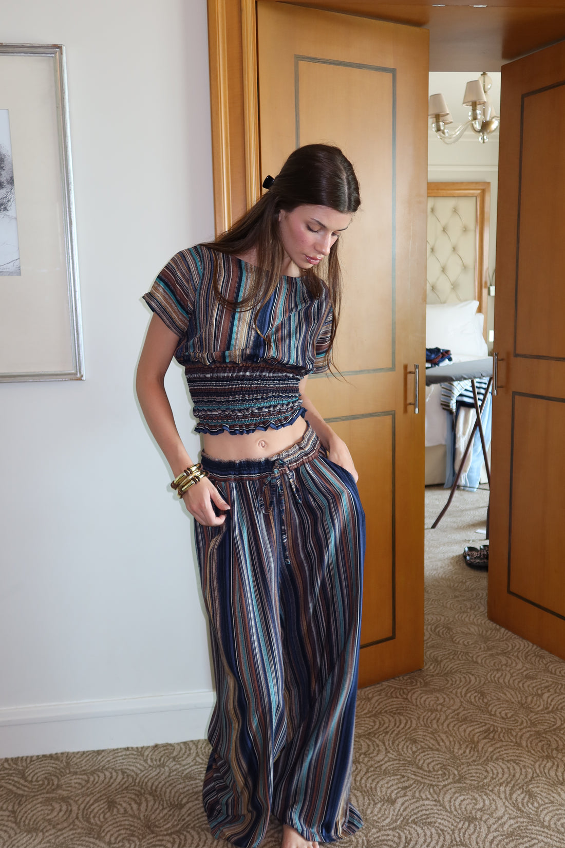 On The Go Striped Set in brown
