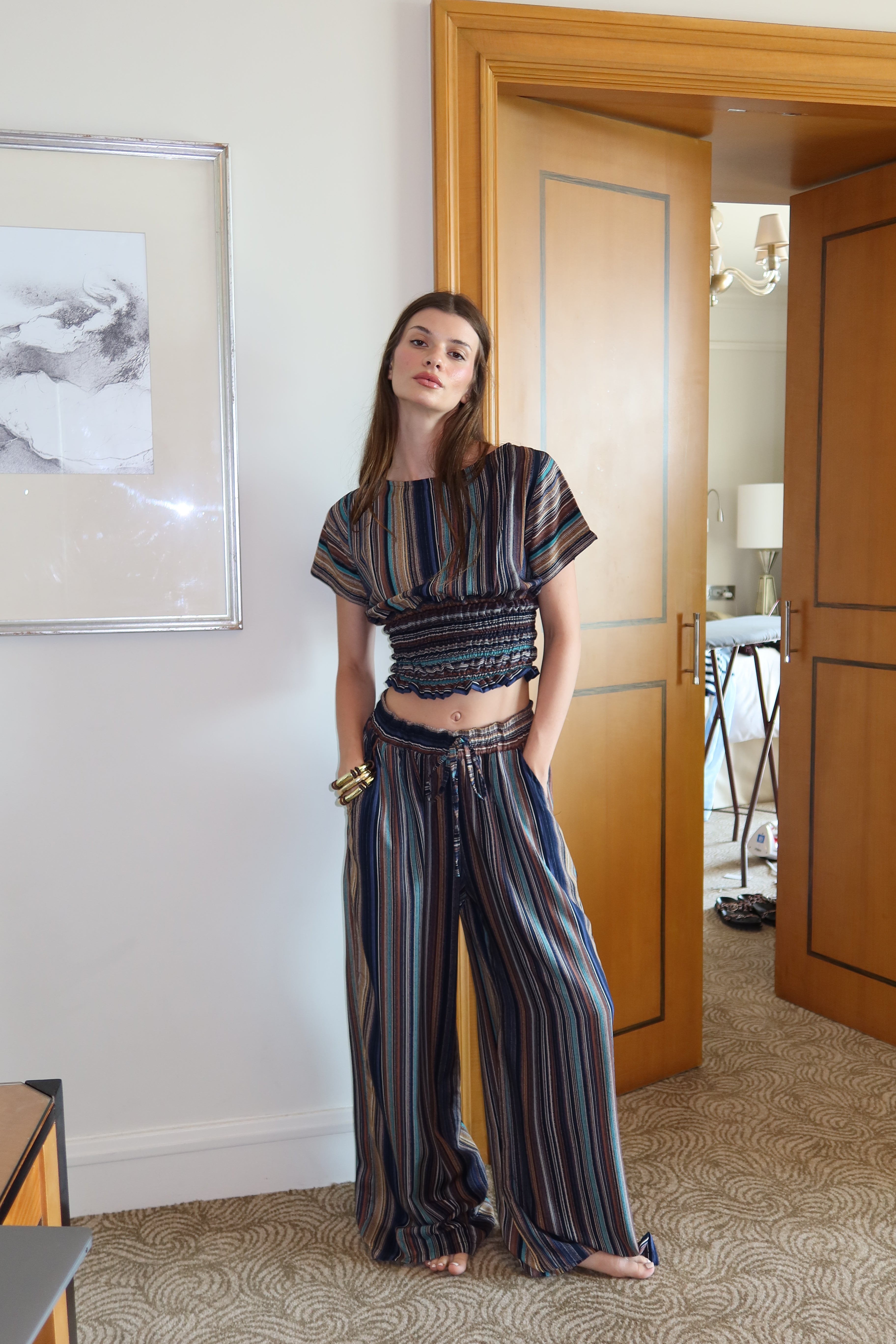 On The Go Striped Set in brown