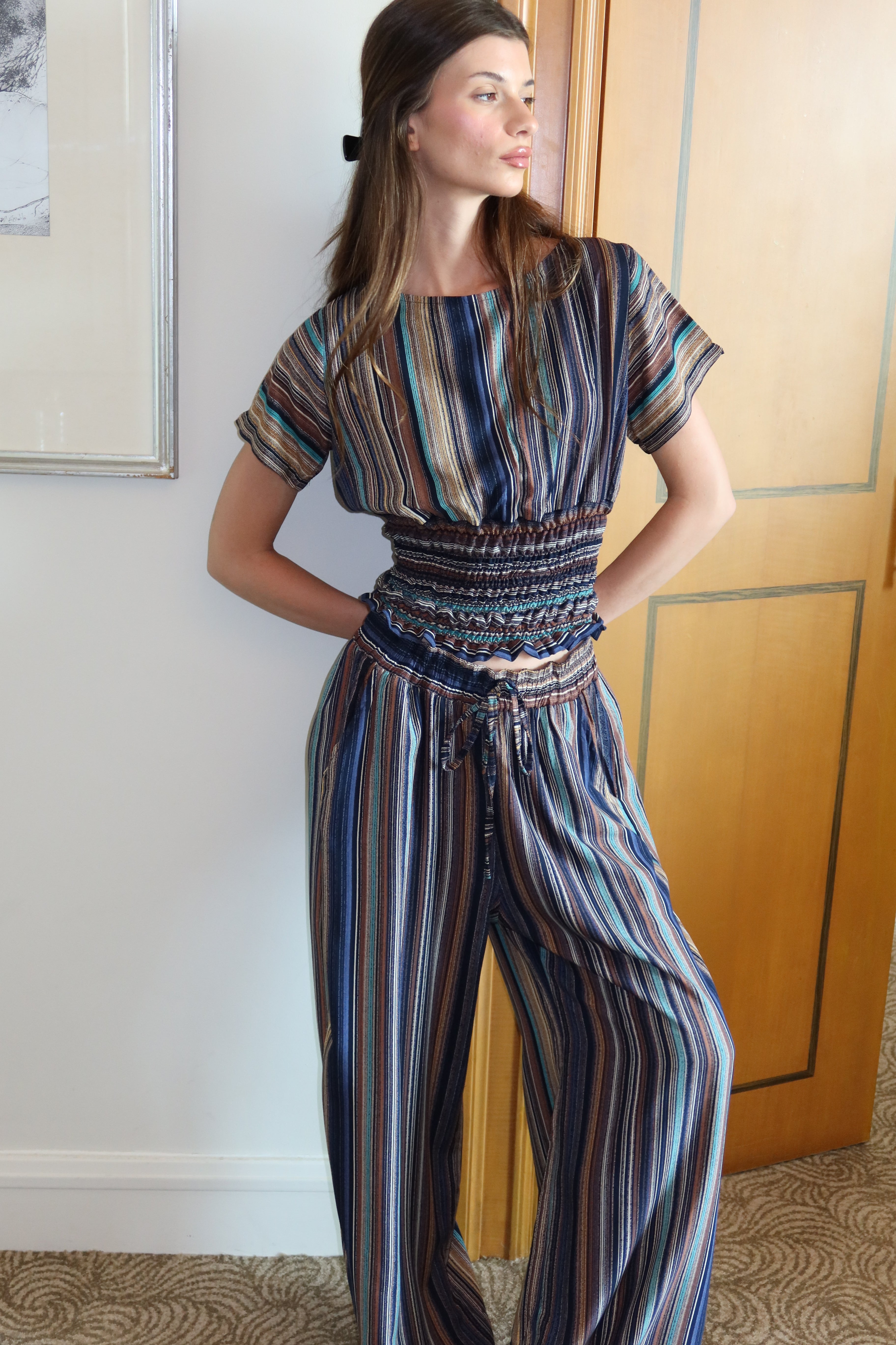 On The Go Striped Top in brown