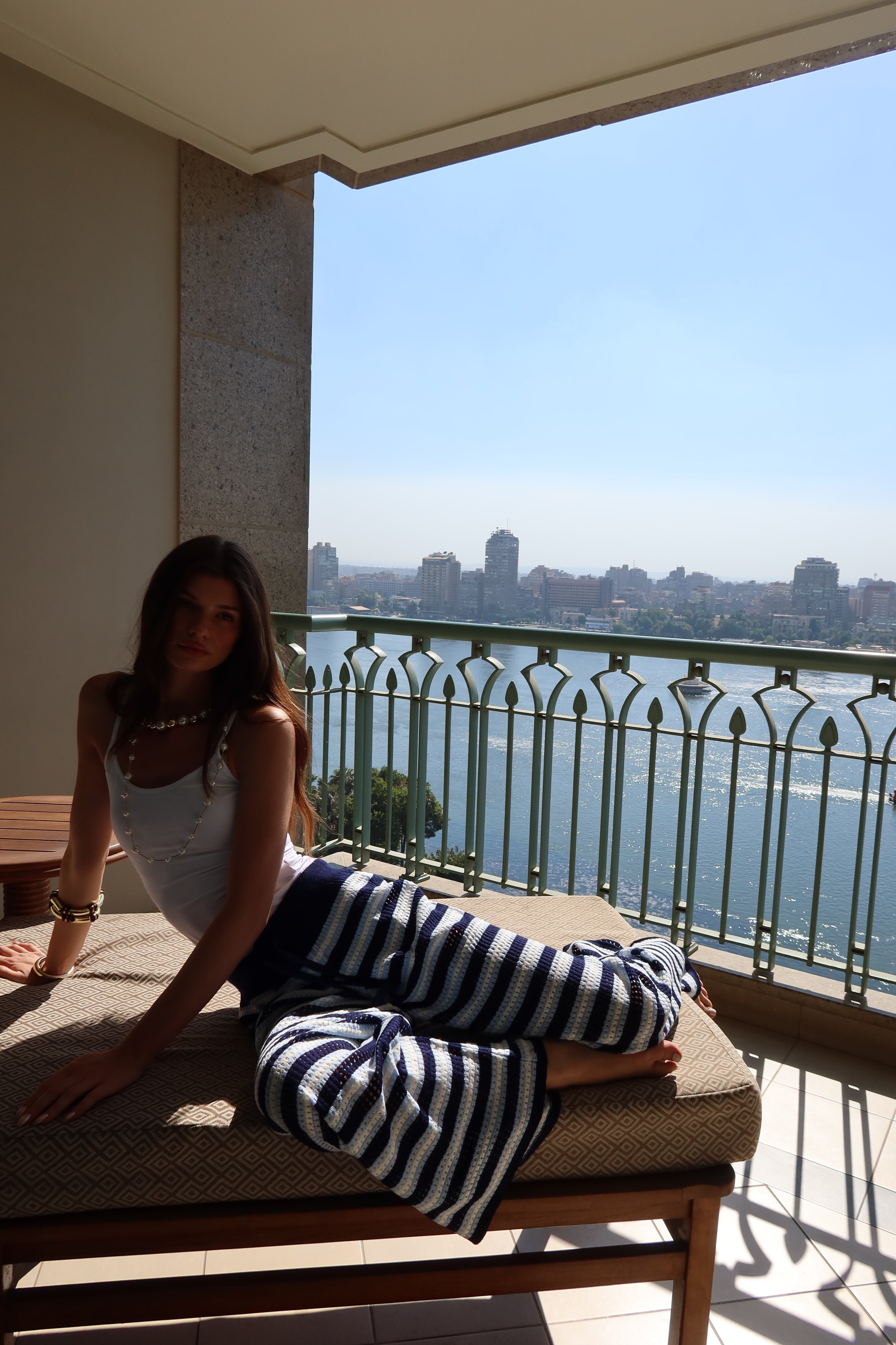 Strips knit pants In navy