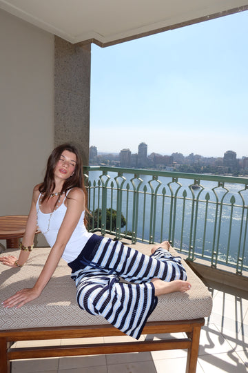 Strips knit pants In navy