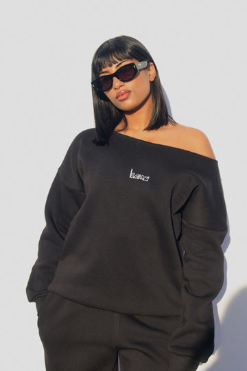 black no neckline sweater