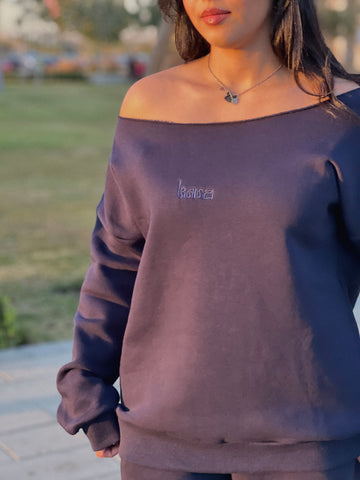navy no neckline sweater