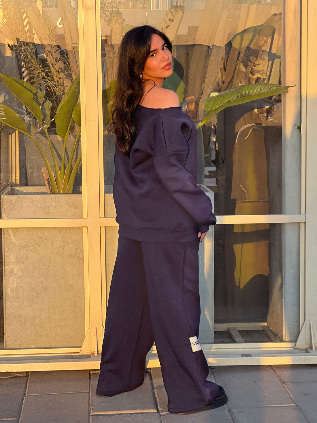 navy no neckline sweater