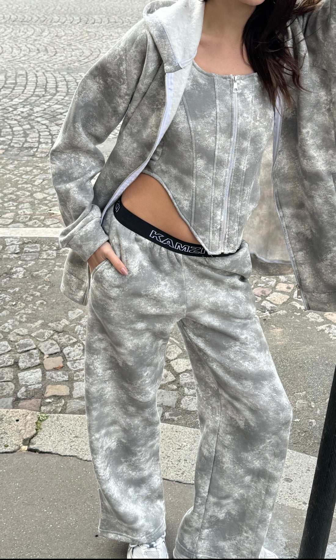 grey tie dye wide leg