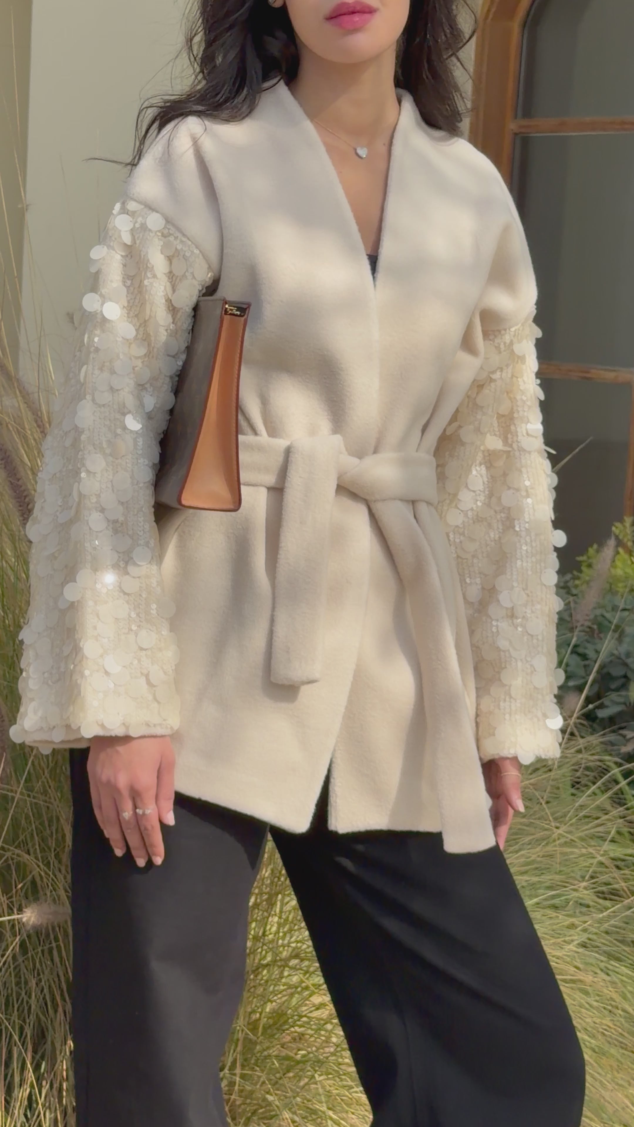 Moonlight Sparkle Cardigan In Beige